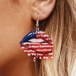 USA Independence Day American Flag Lip Pattern Drop Earrings -  