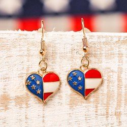 USA Independence Day Heart Shape Drop Earrings -  