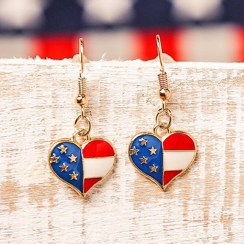 Fancy USA Independence Day Heart Shape Drop Earrings  