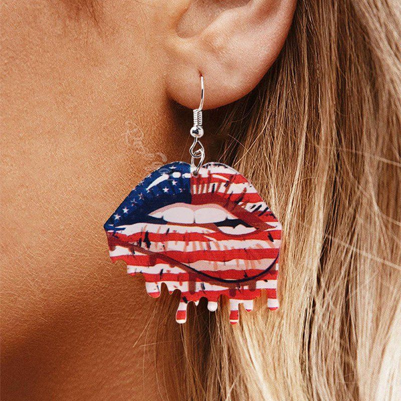 Buy USA Independence Day American Flag Lip Pattern Drop Earrings  