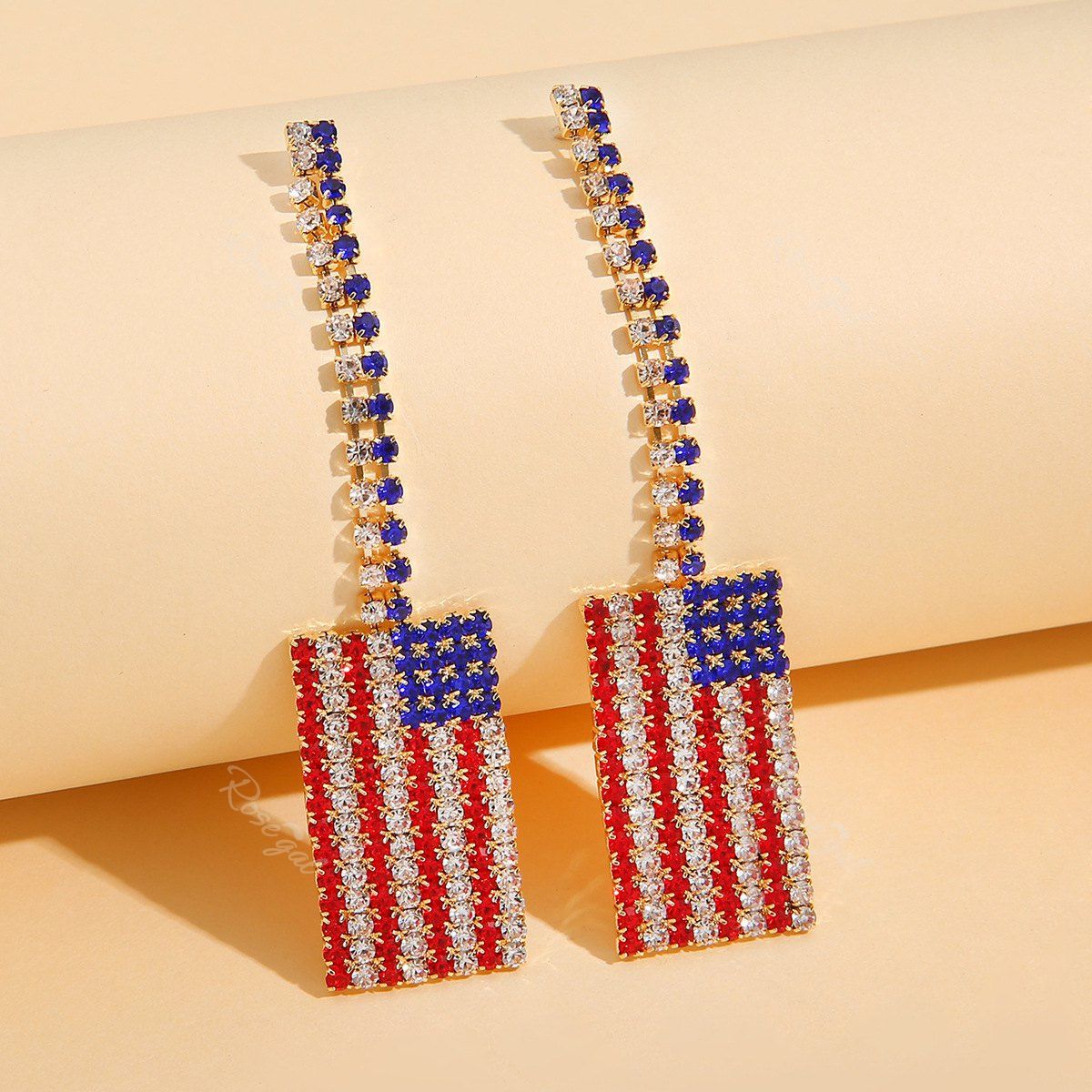 Outfits Patriotic Independence Day American Flag Rhinestone Earrings  