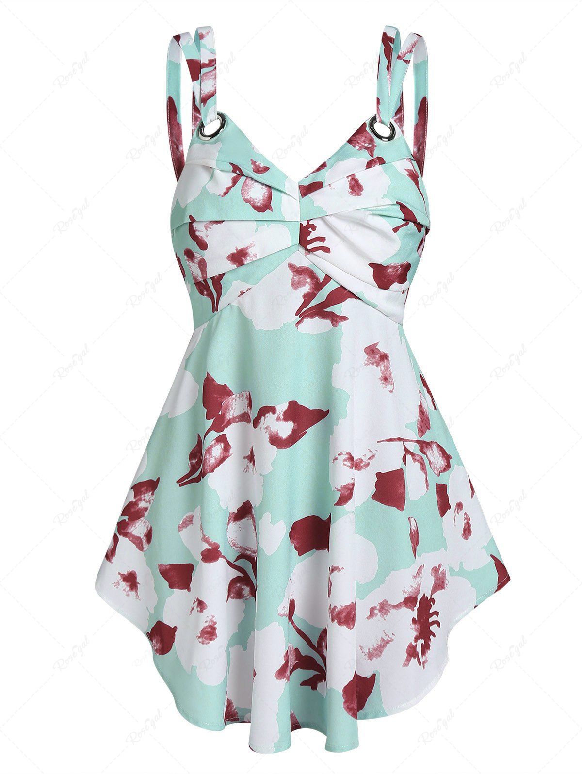 Hot Flower Print Double Straps Tank Top  