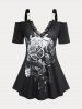 Gothic Skull Butterfly Cold Shoulder Tee and Studded Leggings Plus Size Summer Outfit -  