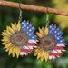 Independence Day Patriotic Sunflower Summer Drop Earrings -  