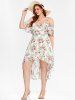 Plus Size Floral Print Cold Shoulder High Low Dress -  
