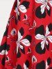 Maxi Robe Mouchoir Superposée Fleurie à Epaule Dénudée Grande Taille - Rouge 2X | US 18-20