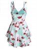 Flower Print Double Straps Tank Top -  