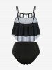 Plus Size Gothic Skeleton Print Ruffled Overlay Cutout Tankini Swimsuit -  