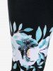 Plus Size Floral Printed Colorblock Capri Leggings -  