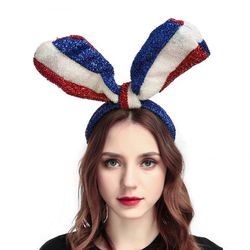 Patriotic USA Independence Day Rabbit Ears Sparkle Headband Hair Accessories - MULTI