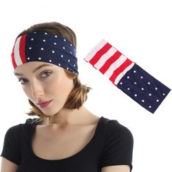 USA Independence Day Flag Stripe and Star Print Wide Elastic Hairband - MULTI