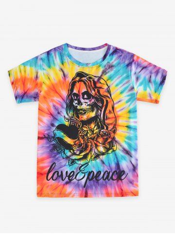 Skull Rose Print Tie Dye Unisex Graphic Tee