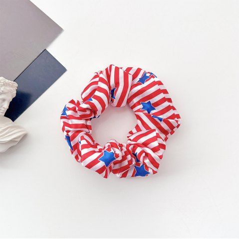 Patriotic Independence Day Stripe and Star Print Satin Scrunchie