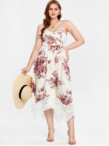 Vestido de Sol en Forma de Pañuelo con Encaje de Talla Grande - WHITE - 1X | US 14-16