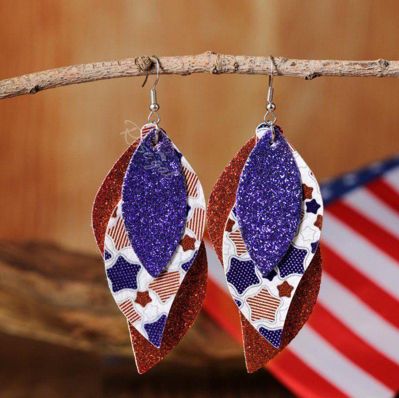 Outfit USA Independence Day Sparkle PU Leaf Layered Dangle Earrings  
