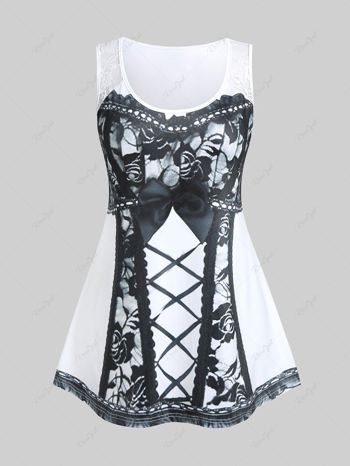 Affordable Plus Size 3D Lace Print Tank Top  