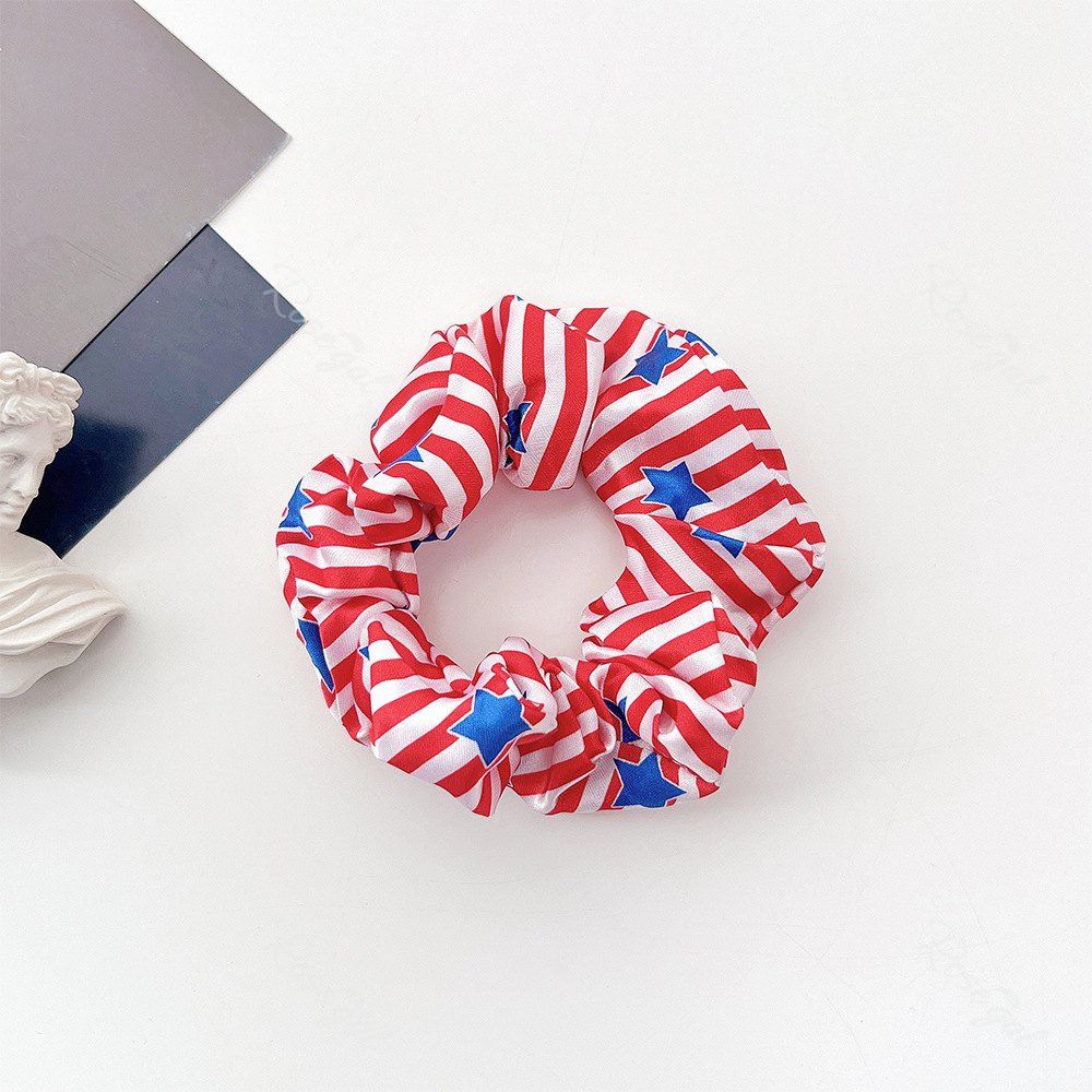 Fancy Patriotic Independence Day Stripe and Star Print Satin Scrunchie  