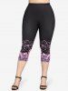 Colorblock Floral Print Tee and High Waist Floral Print Capri Leggings Plus Size Summer Outfit -  