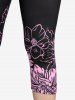 Colorblock Floral Print Tee and High Waist Floral Print Capri Leggings Plus Size Summer Outfit -  