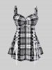 Plaid Lace Up Full Zipper Tank Top and Mini A Line Skirt Plus Size Summer Outfit -  