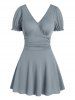 Ruched Textured Puff Sleeve Skirted One-piece Swimsuit -  