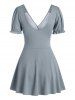 Ruched Textured Puff Sleeve Skirted One-piece Swimsuit -  