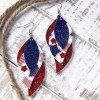 USA Independence Day Sparkle PU Leaf Layered Dangle Earrings -  
