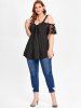 Plus Size Keyhole Cold Shoulder Lace Sleeve High Low Tee -  