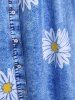 Plus Size 3D Denim Sunflower Print Crisscross A Line Sleeveless Dress -  