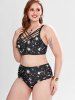 Plus Size Crisscross Sun Moon Print Underwire High Waist Tankini Swimsuit -  