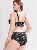 Plus Size Crisscross Sun Moon Print Underwire High Waist Tankini Swimsuit -  