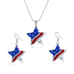 USA Independence Day Heart Shape Pendant Necklace And Drop Earrings Set - MULTI-A