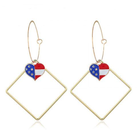 USA Independence Day Square Dangle Hoop Earrings