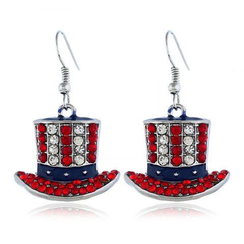 Independence Day Hat-shaped Rhinestone Pendant Dangle Earrings