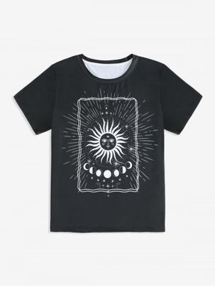 T-shirt Unisexe à Imprimé Soleil Galaxie de Grande Taille à Manches Courtes