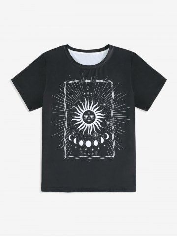 Camiseta Unisex de Mangas Cortas con Estampado de Sol Galaxia - BLACK - 4XL