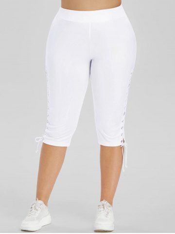 Plus Size High Waisted Lace Up Capri Pants [53% OFF]
