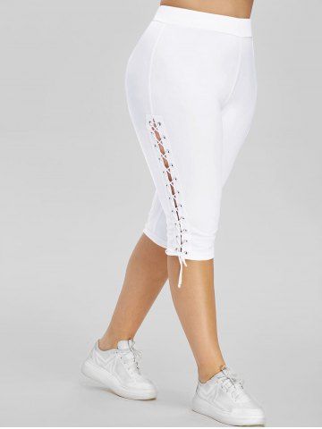 Plus Size High Waisted Lace Up Capri Pants