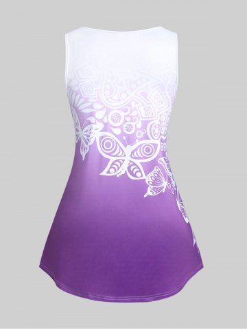 Plus Size Ombre Color Butterfly Print Flowy Tank Top