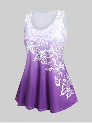 Plus Size Ombre Color Butterfly Print Flowy Tank Top