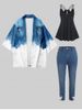 Open Front 3D Denim Print Kimono and Jeans Plus Size Summer Outfit -  