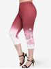 Plus Size Floral Print Ombre Color Capri Skinny Leggings -  