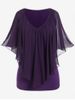 Plus Size Chiffon Overlay Cold Shoulder Tee -  