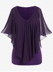 Plus Size Chiffon Overlay Cold Shoulder Tee -  