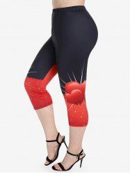 Plus Size High Waist Heart Print Colorblock Capri Leggings -  