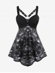 Plus Size Paisley Skull Print Harness Gothic Tank Top -  