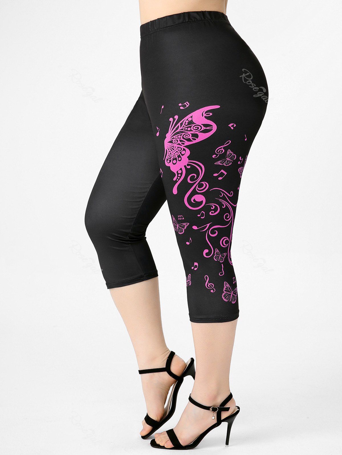 Sale Plus Size & Curve High Waist Butterfly Print Gym Capri Leggings  
