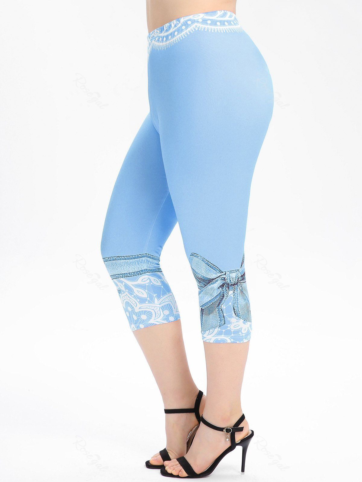 Affordable Plus Size High Waist Printed Skinny Capri Leggings  