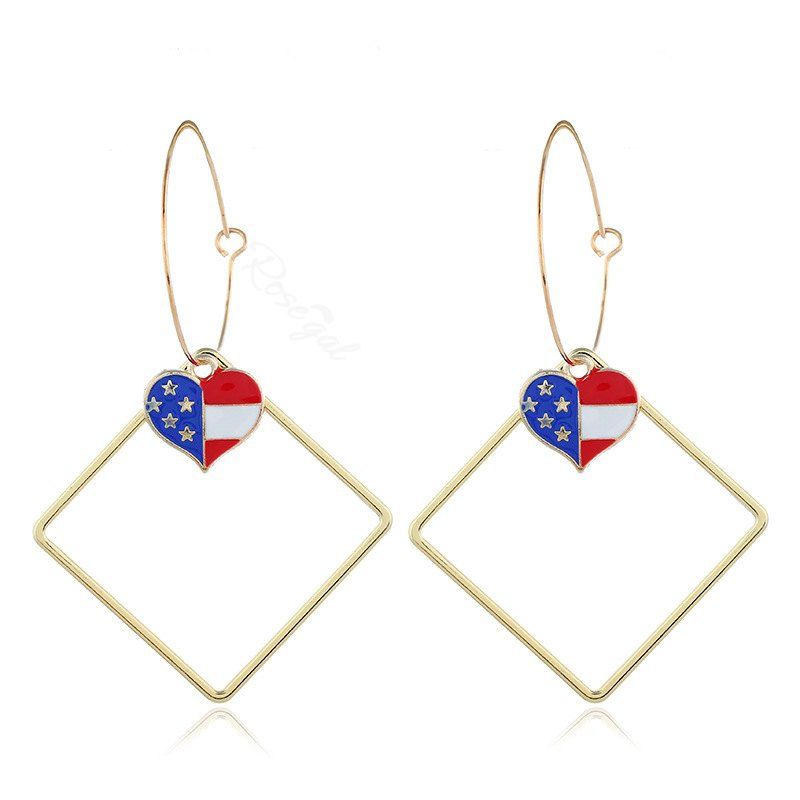 Latest USA Independence Day Square Dangle Hoop Earrings  