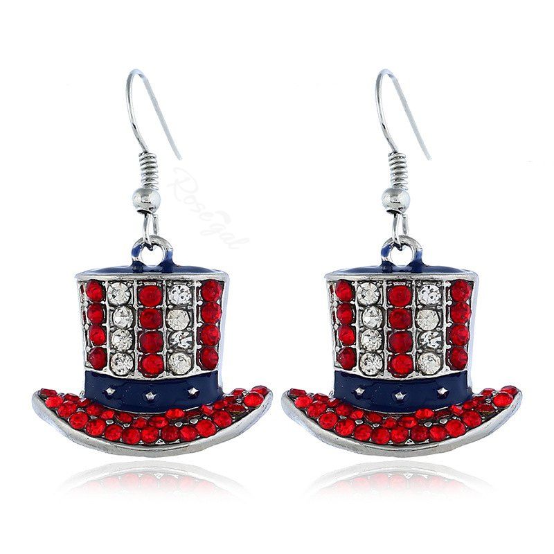 Unique Independence Day Hat-shaped Rhinestone Pendant Dangle Earrings  